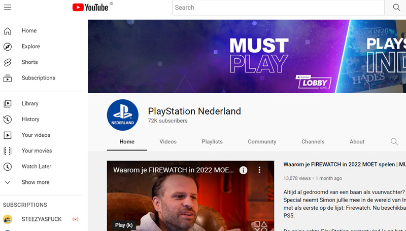 PlayStation op Youtube

