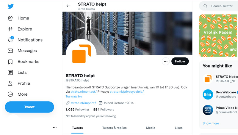 Contact met STRATO via Twitter