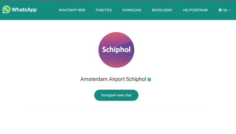 Contact met Schiphol via WhatsApp
Schiphol